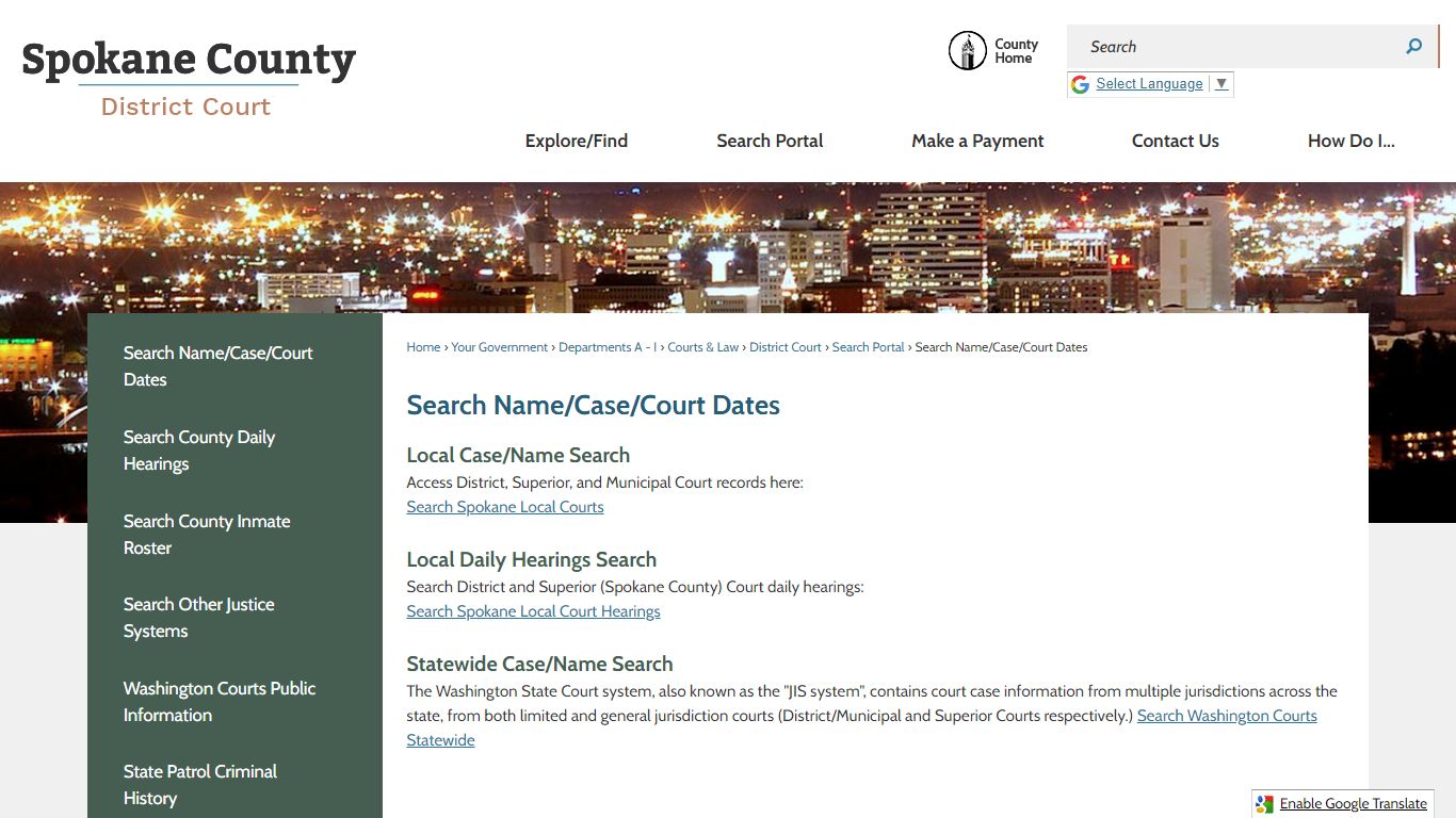 Search Name/Case/Court Dates | Spokane County, WA